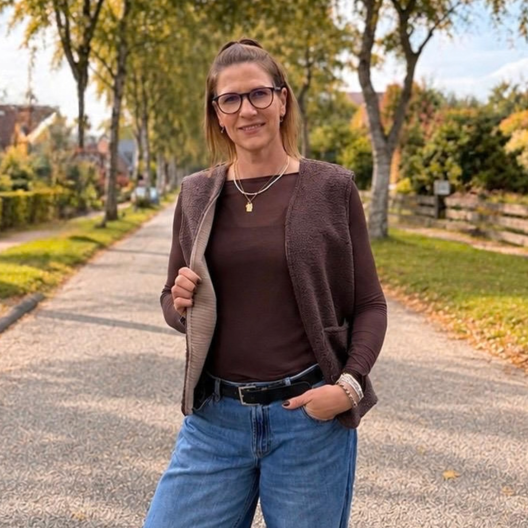 Musselin Liebe Wendeweste Teddyweste für Damen zum Wenden aus Teddystoff und Musselin Baumwolle