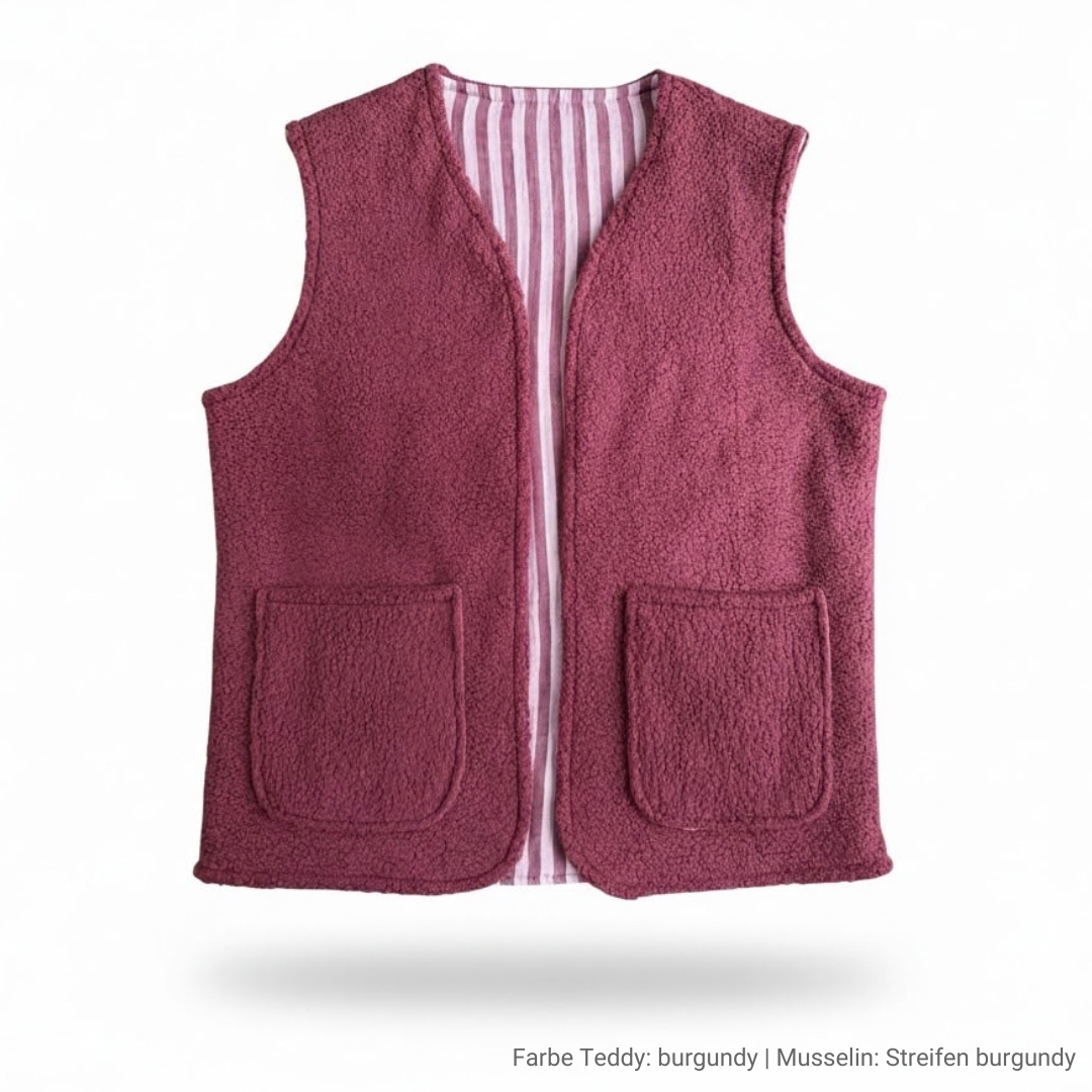 Musselin Liebe Wendeweste Teddyweste für Damen zum Wenden aus Teddystoff und Musselin Baumwolle