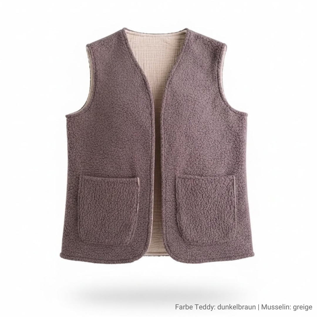 Musselin Liebe Wendeweste Teddyweste für Damen zum Wenden aus Teddystoff und Musselin Baumwolle