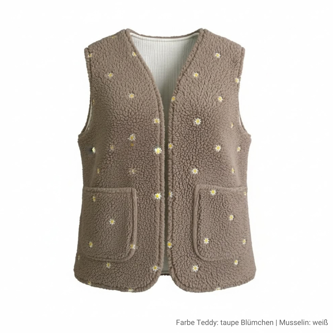 Musselin Liebe Wendeweste Teddyweste für Damen zum Wenden aus Teddystoff und Musselin Baumwolle