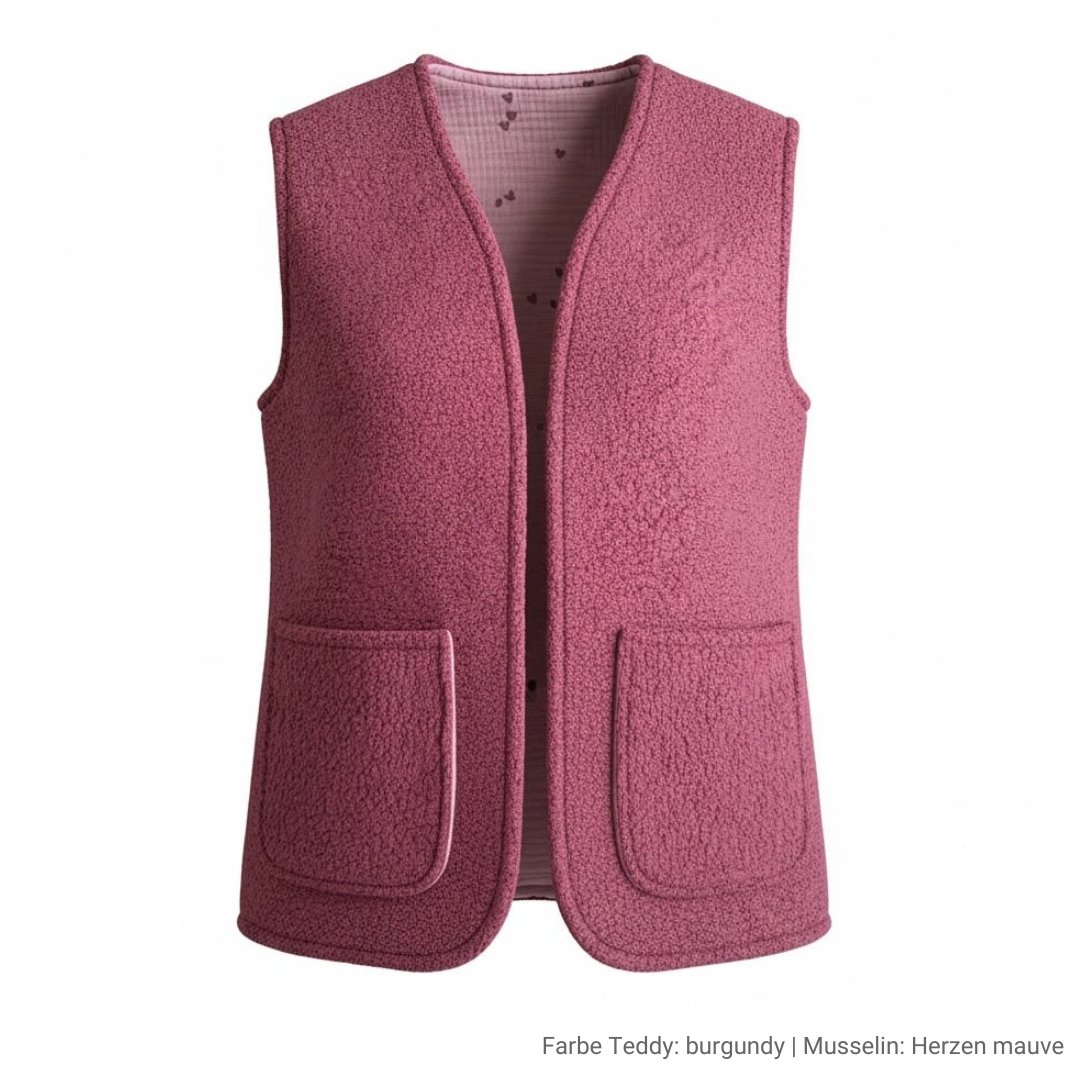 Musselin Liebe Wendeweste Teddyweste für Damen zum Wenden aus Teddystoff und Musselin Baumwolle