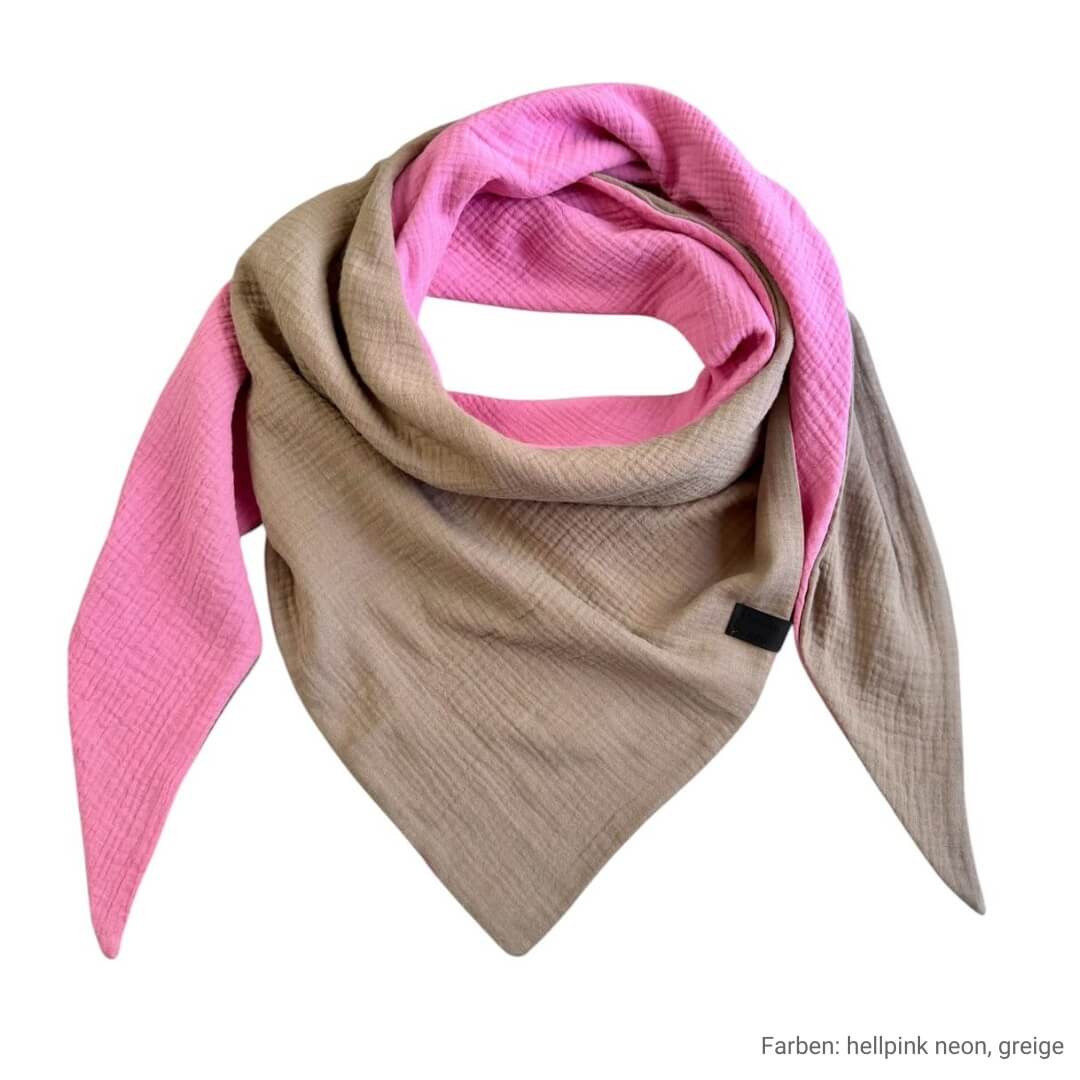 Musselin Liebe L Tuch Konfigurator Dreieckstuch zweilagiges Halstuch hellpink neon und greige