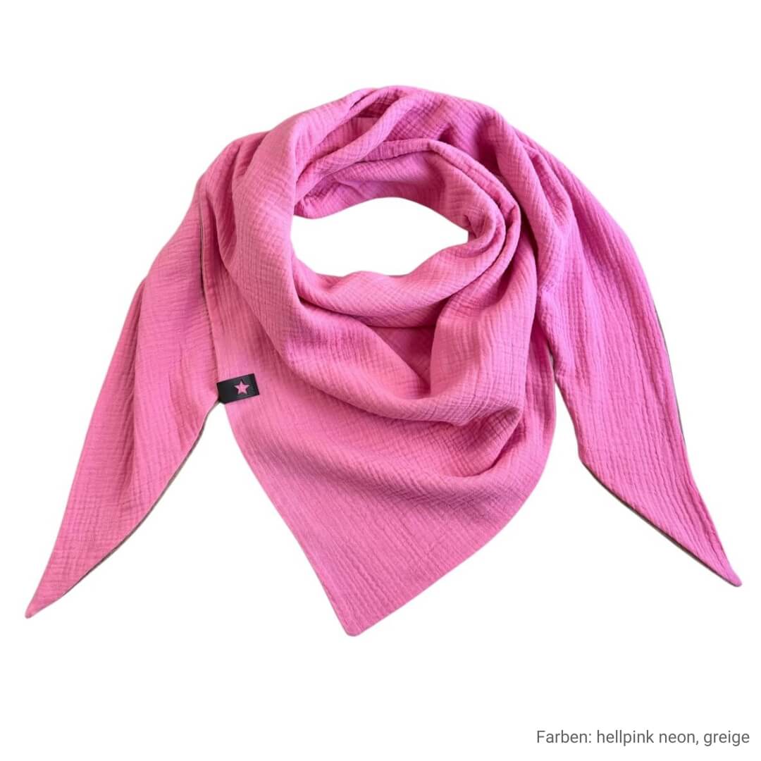 Musselin Liebe L Tuch Konfigurator Dreieckstuch zweilagiges Halstuch hellpink neon und greige