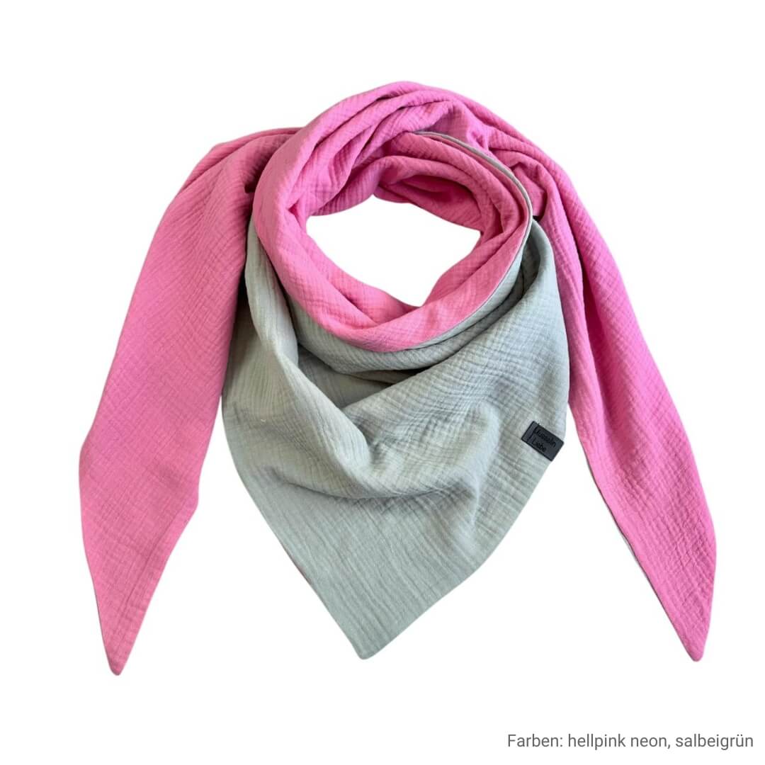 Musselin Liebe L Tuch Konfigurator Dreieckstuch zweilagiges Halstuch hellpink neon und salbeigrün