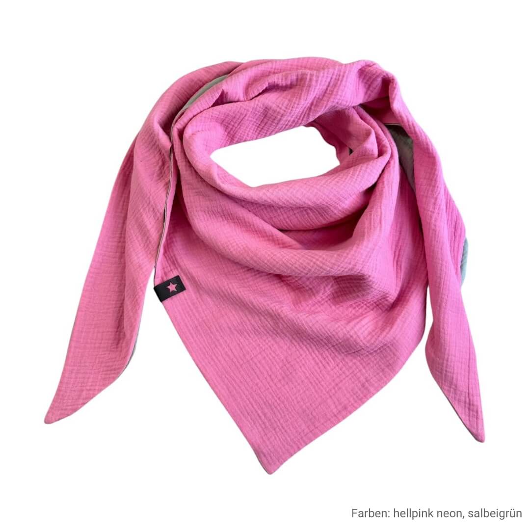 Musselin Liebe L Tuch Konfigurator Dreieckstuch zweilagiges Halstuch hellpink neon und salbeigrün