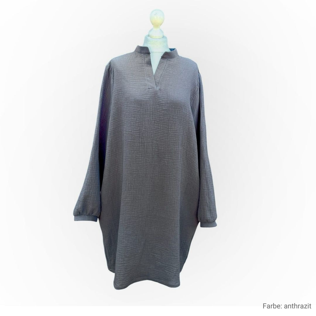 Musselin Liebe Lange Tunika Overshirt Kleid Damen
