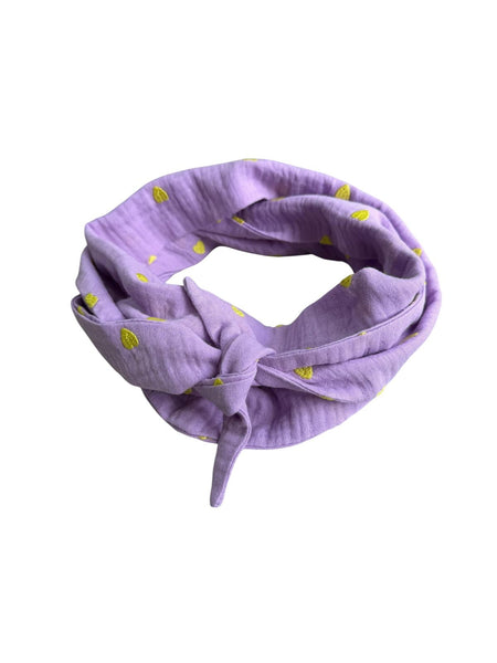 Musselin Liebe Mini Sophie Scarf Halstuch in flieder mit neongelben Herzen