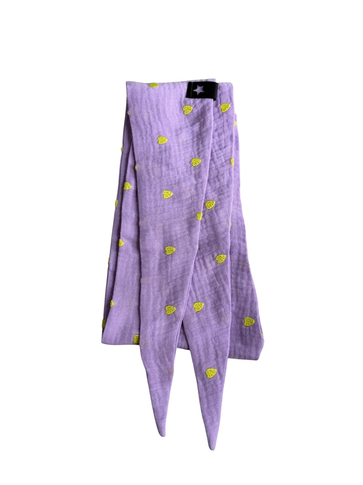Musselin Liebe Mini Sophie Scarf Halstuch in flieder mit neongelben Herzen