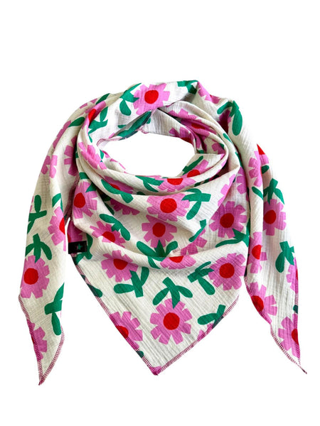 Musselin Liebe M Tuch Dreieckstuch mit Blumenmuster in pink und grasgrün